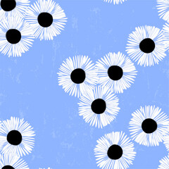 floral seamless background pattern with abstract flowers, white daisies, paint strokes and splasheshand drawn pattern - 740108419