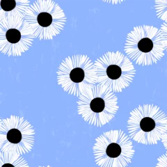 Fotobehang floral seamless background pattern with abstract flowers, white daisies, paint strokes and splasheshand drawn pattern © Kirsten Hinte