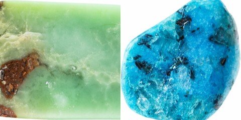 set of various prehnite natural mineral stones and gemstones isolated on white background