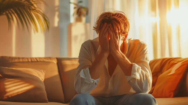 Depressed man sitting alone. Mental health concept. Ai generated image