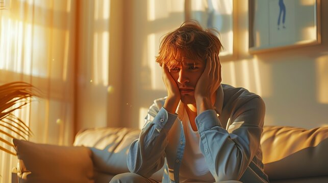 Depressed man sitting alone. Mental health concept. Ai generated image