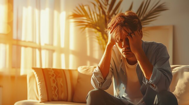 Depressed man sitting alone. Mental health concept. Ai generated image