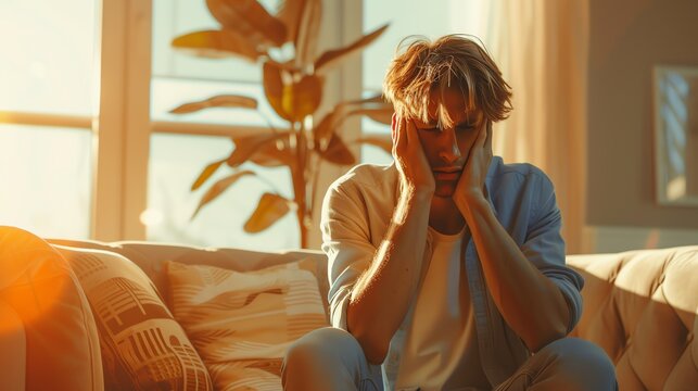 Depressed man sitting alone. Mental health concept. Ai generated image