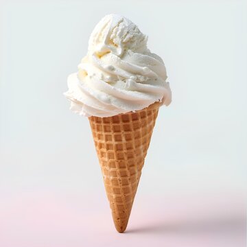 Vanilla ice cream isolated on white background with shadow. Ice cream cone. Flavourful and creamy ice cream dessert isolated. Gelato