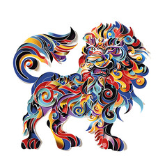 Paper Cut Style of colorful Chinese lions on transparent background PNG