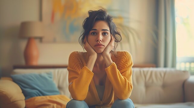 Depressed woman sitting alone. Mental health concept. Ai generated image