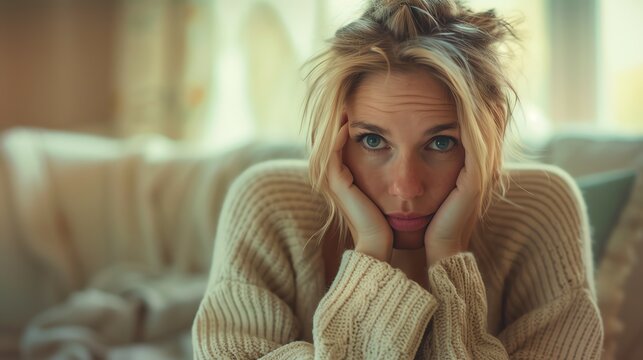 Depressed woman sitting alone. Mental health concept. Ai generated image