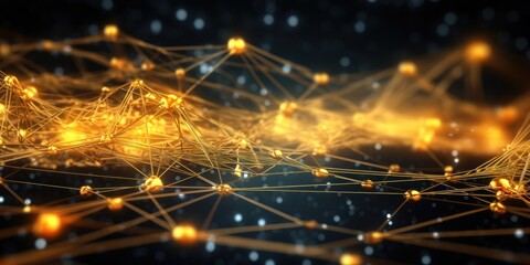 Cyber big data flow. Blockchain Yellow data fields. Network line connect stream