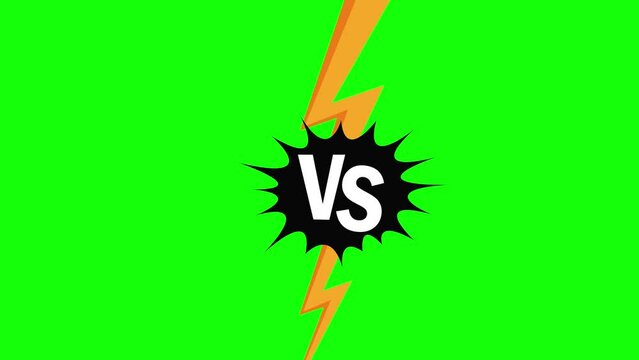 VS Versus Animation Effect isolated On Green Screen. Comic Style with Lightning Striking in green background. Set of 3. Chroma key 