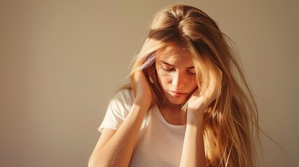 Woman with anxiety. Mental health awareness concept. Ai generated image