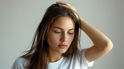 Fototapeta premium Woman with anxiety. Mental health awareness concept. Ai generated image
