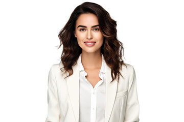 Portrait of young beautiful Business woman wearing suit and shirt posing with smart and confidence isolated on transparent png background.
