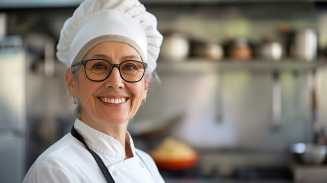 Experienced Senior Chef Smiling in Professional Kitchen - Powered by Adobe