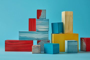 a set of various colorful wooden blocks in the style 