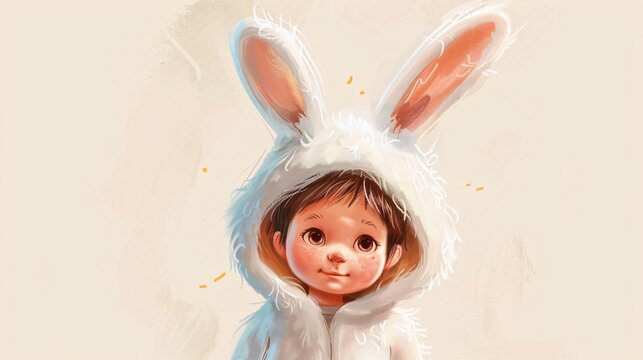 Illustration d'un jeune enfant déguisé en lapin sur fond beige » IA générative