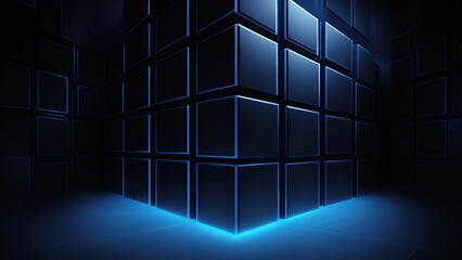 Abstract Black square wallpaper with a blue light
