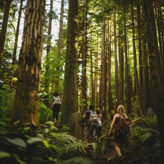 Group of people, outdoor hiking