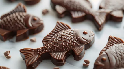 Foto op Aluminium Gros plan sur des poissons en chocolat le jour de Pâques » IA générative © Maelgoa