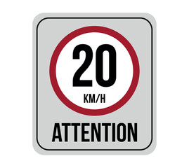 20 km speed limit. Vector attention to traffic speed isolated on white background