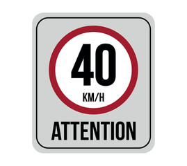 40 km speed limit. Vector attention to traffic speed isolated on white background