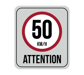 50 km speed limit. Vector attention to traffic speed isolated on white background