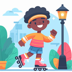 boy roller skating athlete cartoon character illustration