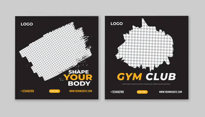set of gym social media template, banner, flyer, web banner. grunge gym social media post design, set of grunge social media template