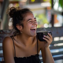 Obraz na płótnie Canvas Young woman enjoying drinking coffee