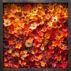 Naklejka na ściany i meble Vibrant handmade paper flowers arranged in an aesthetically pleasing gradient pattern.