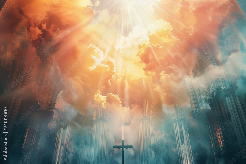 Aufkleber holy spirit. god rays. a slide background for showcasing christian religion. background image. creat