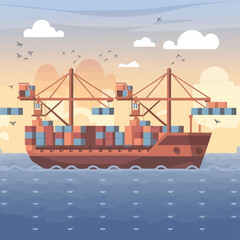 Naklejka premium 2d vector illustration colorful Land and sea transport techniques, methods and technological tools for transporting and shipping goods and products and logistic
