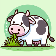Obraz premium cow eating grass cartoon character illustration