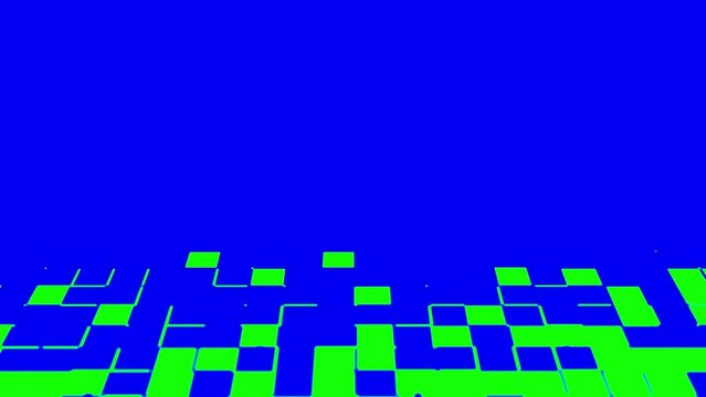 Chaotic squares fill the screen. Abstract transition. CG animation with blue and green chroma key.