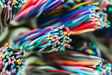 Colored electrical installation cables close up