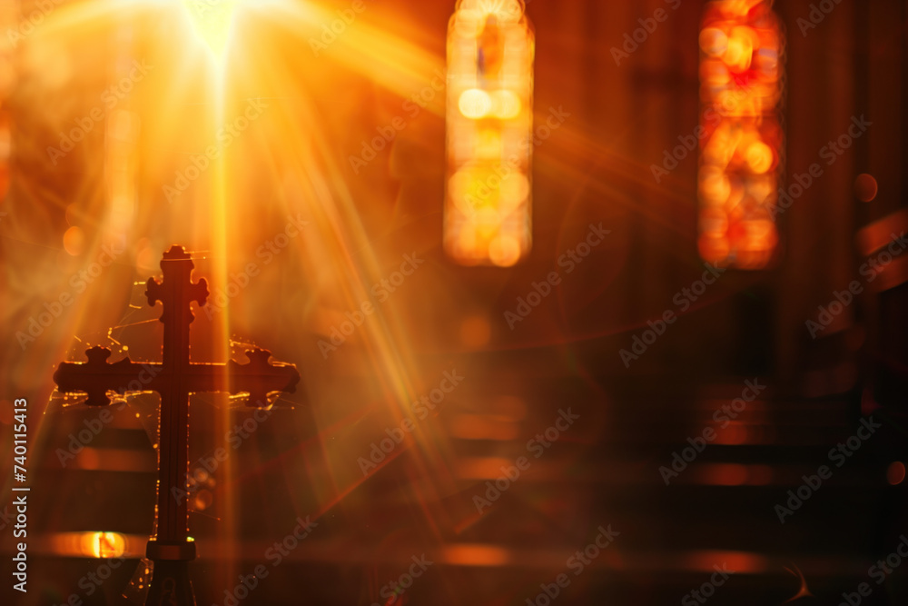 Poster cross in the church. a slide background for showcasing christian religion. background image. created