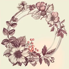 Behang Vintage frame with flowers, leaves and berries. Vector illustration. © ERiK