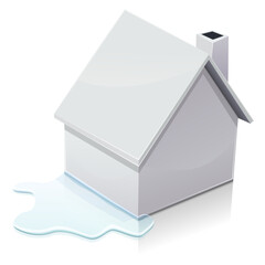 Simple white house isolated with a puddle caused by water damage (isolated, transparent)