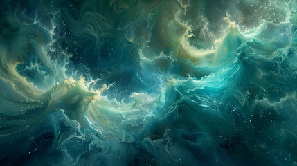 Abstract Expression Of Serenity And Flow: Soft Brushstrokes Dance In Blue And Green Waves, Colorful Abstract Waves Wallpaper, Backdrop Concept.