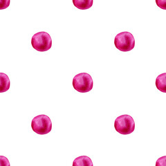 Seamless pink polka dot pattern. Watercolor abstract background with bright pink circles for wrapping paper, textile, wallpaper