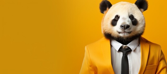Corporate panda  friendly anthromorphic animal in business suit, studio shot with copy space