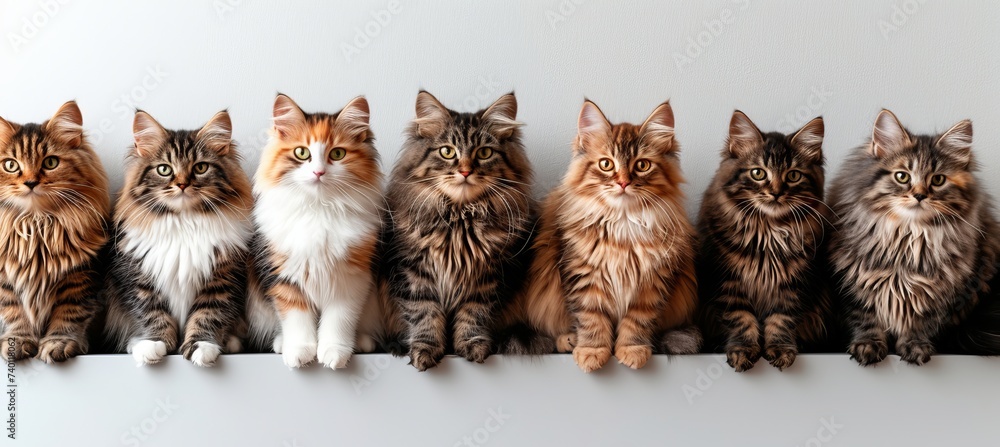 Poster playful and delightful display of various colored cat kittens sitting side by side in a cute row