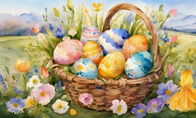 Easter collage. easter eggs and spring flowers, happy easter days