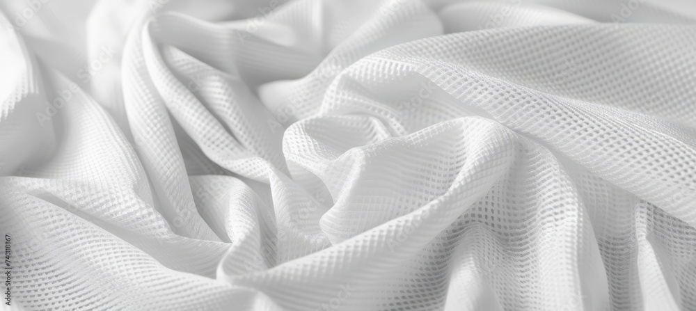 Poster Detailed macro of white cloth fiber showing fabric microstructure texture pattern.