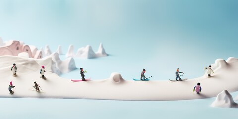 Creative layout made with miniature people snowboarding on ice cream - Powered by Adobe