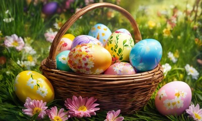 Obraz na płótnie Canvas Happy Easter background template with beautiful eggs, happy easter day