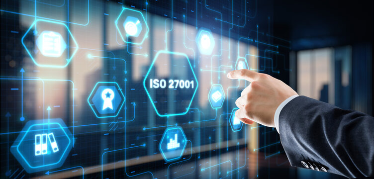 ISO Standard certification standardisation quality control concept on virtual screen