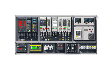 Advanced Electrical Control Panel with PLC System On Transparent Background.