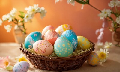 Fototapeta na wymiar Happy Easter background template with beautiful eggs, happy easter day
