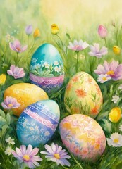 Fototapeta premium Happy Easter.Set of Easter eggs with different texture, Spring Holiday