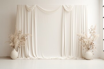 Wedding backdrop white aesthetic flower indoor windowed studio minimalist ornament background